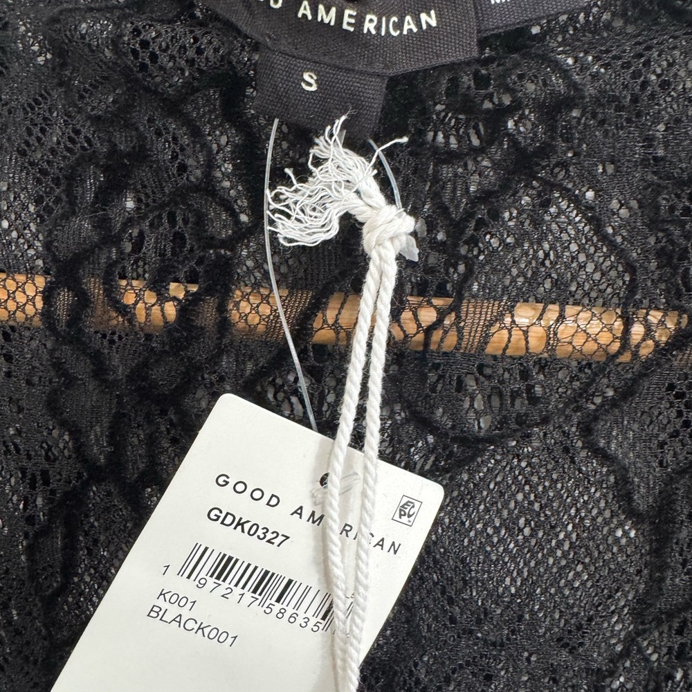 Good American Black Sheer Lace Long Sleeve Maxi Robe - Picture 5 of 5